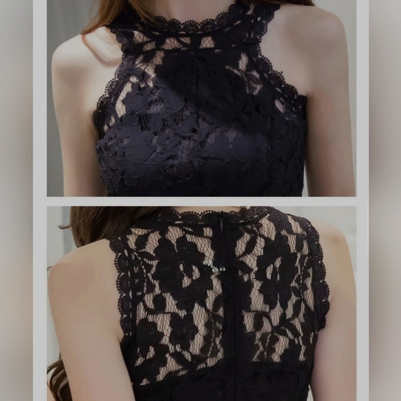 Black lace A-line halter dress - Picture 2 of 6